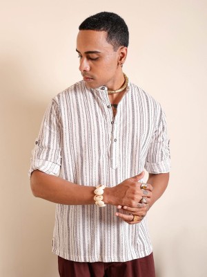 The Indian Garage Co. Men Printed A-line Kurta(Beige)