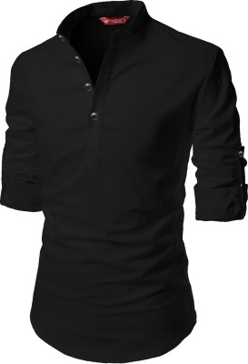 Yugnik Men Solid A-line Kurta(Black)