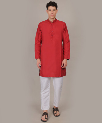 CONCHIC Men Solid Straight Kurta(Red)