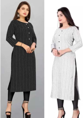 LEVAKURTI Women Printed A-line Kurta(Black)