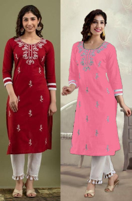 SISTO Women Chikan Embroidery Straight Kurta(Multicolor)