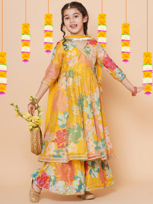 Bitiya By Bhama Girls Festive & Party Kurta, Pyjama & Dupatta Set(Yellow Pack of 1)