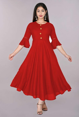 Alastar Women Solid Anarkali Kurta(Red)