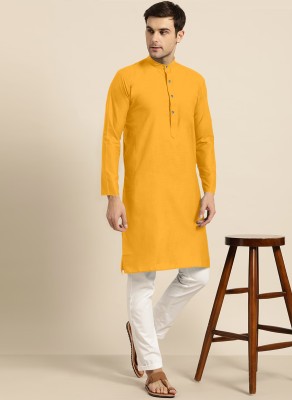 Ladyflock Men Solid Straight Kurta(Yellow)