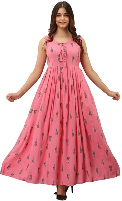 veera creation Women Solid Gown Kurta(Pink)