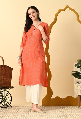 METAFAB Women Printed A-line Kurta(Orange)