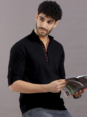 SOPANI Men Solid Straight Kurta(Black)