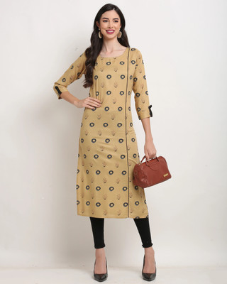 Rajnandini Women Printed Straight Kurta(Beige)