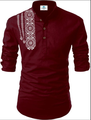 Fashion Marts Men Solid, Self Design Straight Kurta(Maroon)