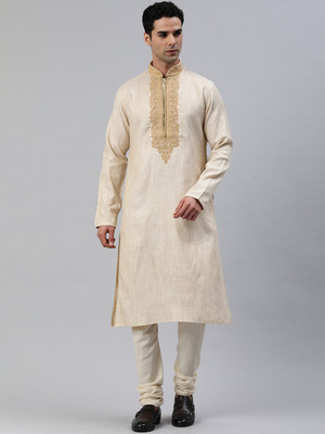 Manthan Men Self Design Straight Kurta(Beige)