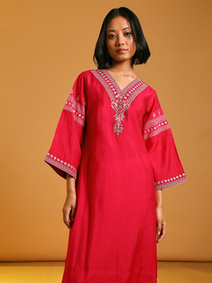 V-MART Women Self Design, Embroidered A-line Kurta(Pink)