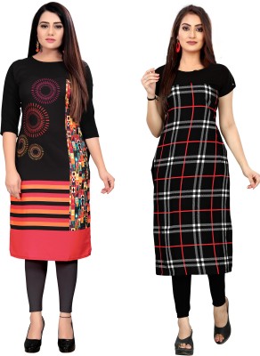 maruti fab Women Printed A-line Kurta(Red, Black)