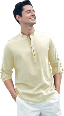 CROWNTAIL Men Solid Straight Kurta(Beige)
