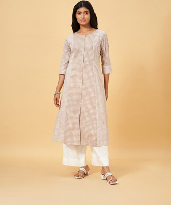 Rangmanch by Pantaloons Women Printed Straight Kurta(Beige, White)