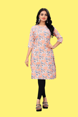 Tulsii Fab Women Animal Print Straight Kurta(Orange)