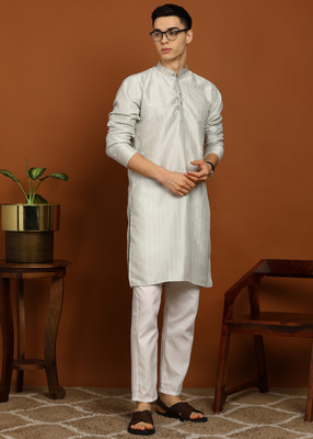 FUBAR Men Embroidered Straight Kurta(Grey)