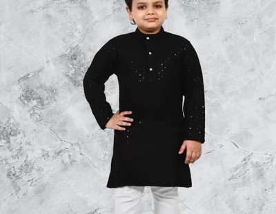 Qitty Boys Embellished Straight Kurta(Black)