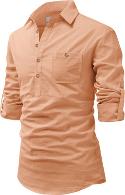 Vida Loca Men Solid Straight Kurta(Orange)