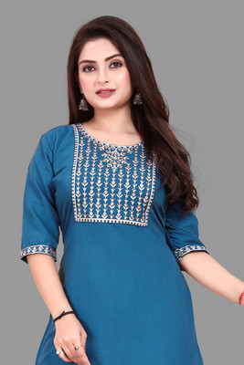 ANITA LYCRA Women Embroidered A-line Kurta(Blue)