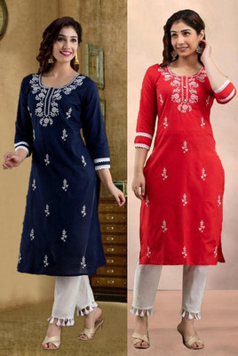 SISTO Women Embroidered Straight Kurta(Multicolor)