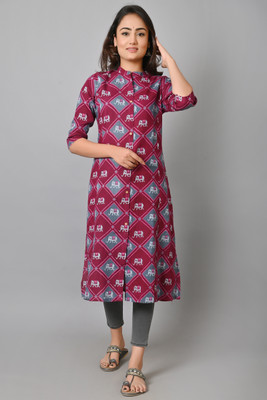 Moktika Women Printed A-line Kurta(Maroon)
