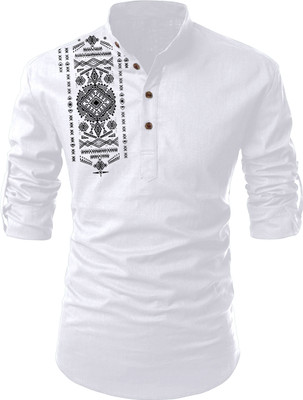 FOLGEN Men Self Design Straight Kurta(White)