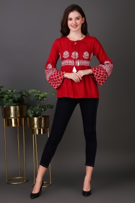 Taranjal Casual Embroidered Women Red Top