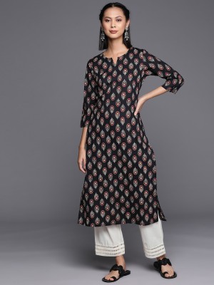 Varanga Women Printed Straight Kurta(Black)