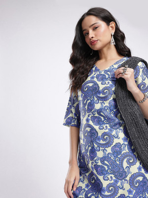 Anouk Rustic Women Paisley Straight Kurta(White)