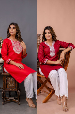 SISTO Women Chikan Embroidery A-line Kurta(Multicolor)
