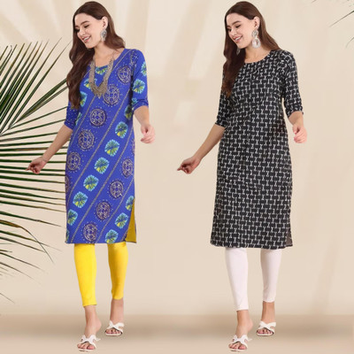 EthnicBasket Women Printed Straight Kurta(Multicolor)