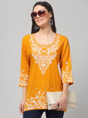 Synthify Women Self Design A-line Kurta(Yellow)