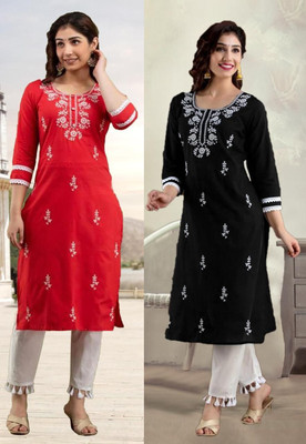 vikshi Women Chikan Embroidery A-line Kurta(Multicolor)