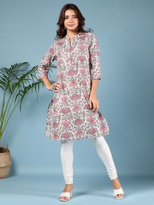 V-MART Women Printed A-line Kurta(White)