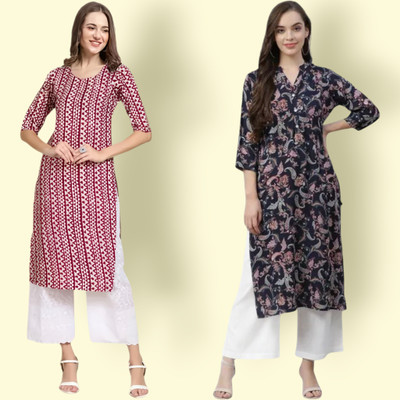 HouseOfCommon Women Printed Straight Kurta(Multicolor)
