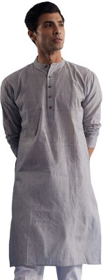 Shvaas By Vastramay Men Woven Design, Self Design, Striped Straight Kurta(Grey)