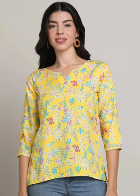 Anvi creation Women Printed A-line Kurta(Yellow)