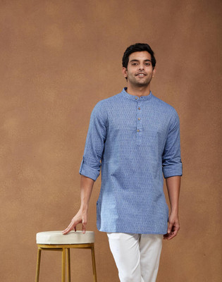 Fabindia Men Printed Straight Kurta(Blue)