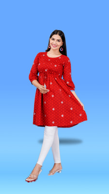 Rosy Pink Women A-line Red Knee Length Dress