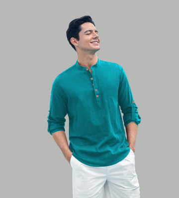 Univibe Men Solid Straight Kurta(Blue)