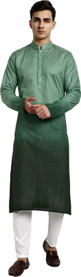 Vardha Men Dyed/Ombre, Embroidered Straight Kurta(Green)