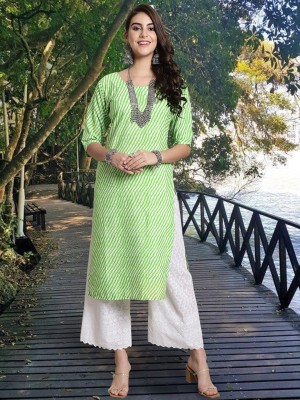 EthnicBasket Women Leheriya Straight Kurta(Green, White)