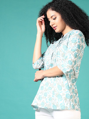 V-MART Women Printed A-line Kurta(Blue)