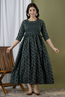 K Nahar Women A-line Multicolor Midi/Calf Length Dress
