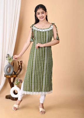 Aariyatrading Women Self Design A-line Kurta(Green)