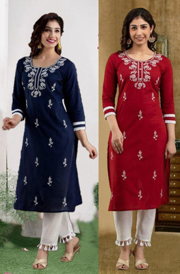SISTO Women Chikan Embroidery A-line Kurta(Multicolor)
