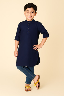 Kantha loom Boys Solid A-line Kurta(Black)