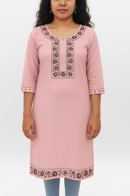 IQRAFAB Women Embroidered A-line Kurta(Yellow)