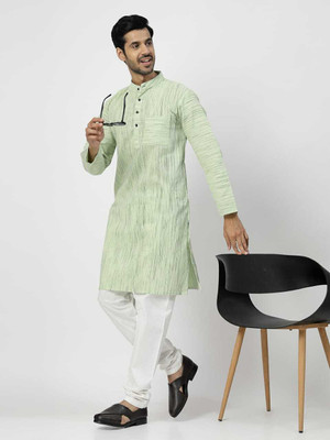 Rohilcrust Men Striped Straight Kurta(Green)