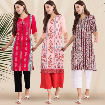 1 Stop Fashion Women Printed, Geometric Print Straight Kurta(Multicolor)